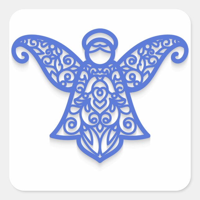 Adesivo Quadrado Blue Filigree Angel Silhouette Ornate Lace (Frente)