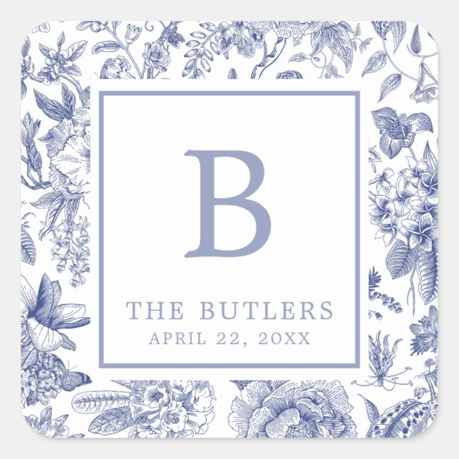 Adesivo Quadrado Blue Floral Chinoiserie Sticker (Frente)