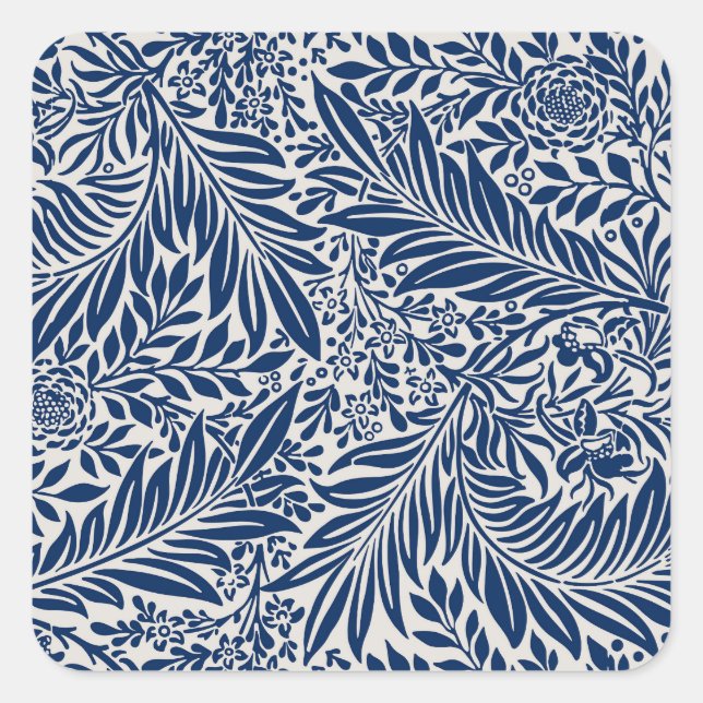 Adesivo Quadrado blue floral pattern with diverse leaves & blossoms (Frente)