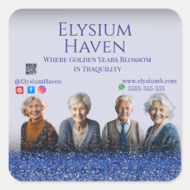 Adesivo Quadrado Blue Glitter Seniors Care Homes Peace Love Family