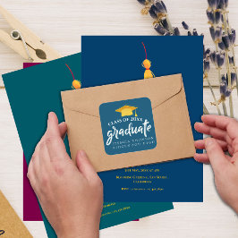 Adesivo Quadrado Blue Gold Grad Hat Turma de 2026 Formatura