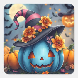 Adesivo Quadrado Blue Halloween Pumpkin Jack-o-lantern