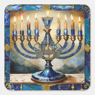 Adesivo Quadrado Blue Hanukkah Menorah