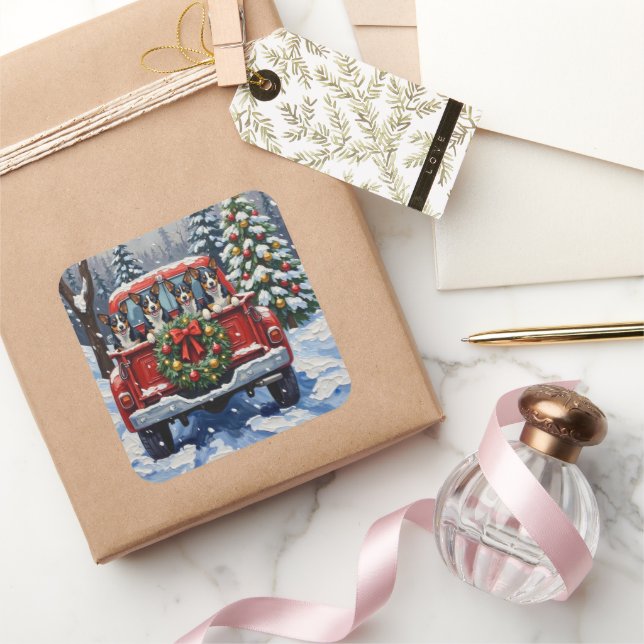 Adesivo Quadrado Blue Heeler Christmas Red Truck Holiday (Presentear)