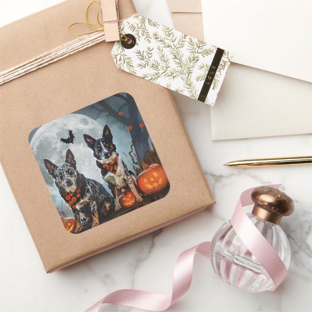 Adesivo Quadrado Blue Heeler Halloween Spooky (Presentear)