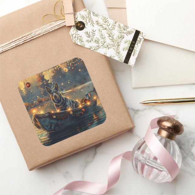 Adesivo Quadrado Blue Heeler Natal Festivo Viagem (Presentear)