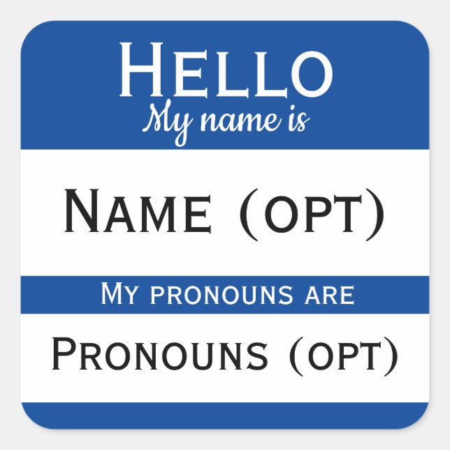Adesivo Quadrado Blue Hello Pronouns (Frente)
