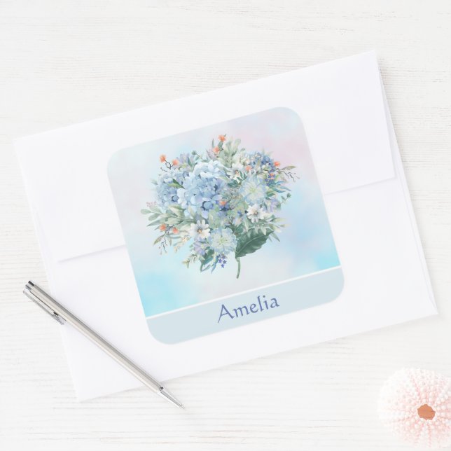 Adesivo Quadrado Blue Hydrangea Watercolor Stick (Envelope)