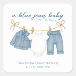 Adesivo Quadrado Blue Jean Baby On Way Chá de fraldas