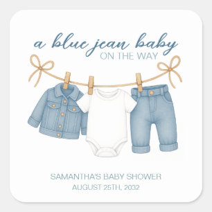 Adesivo Quadrado Blue Jean Baby On Way Chá de fraldas