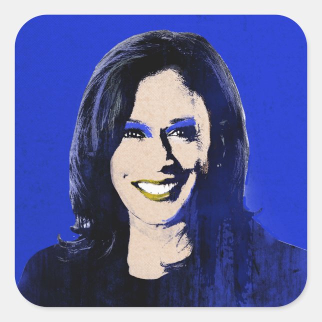 Adesivo Quadrado Blue Kamala Harris Pop Art (Frente)