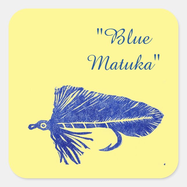 Adesivo Quadrado Blue Matuka stream, pesca de mosca, arte de voo (Frente)