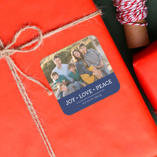 Adesivo Quadrado Blue Minimalist Joy Love Peace Holiday Photo