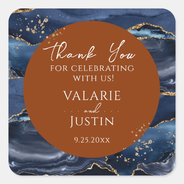 Adesivo Quadrado Blue Orange Agate Obrigado Stic Quadrado (Frente)