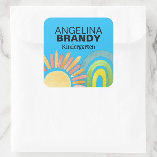 Adesivo Quadrado Blue Rainbow & Sun First Day of School Kids Labs (Bolsa)