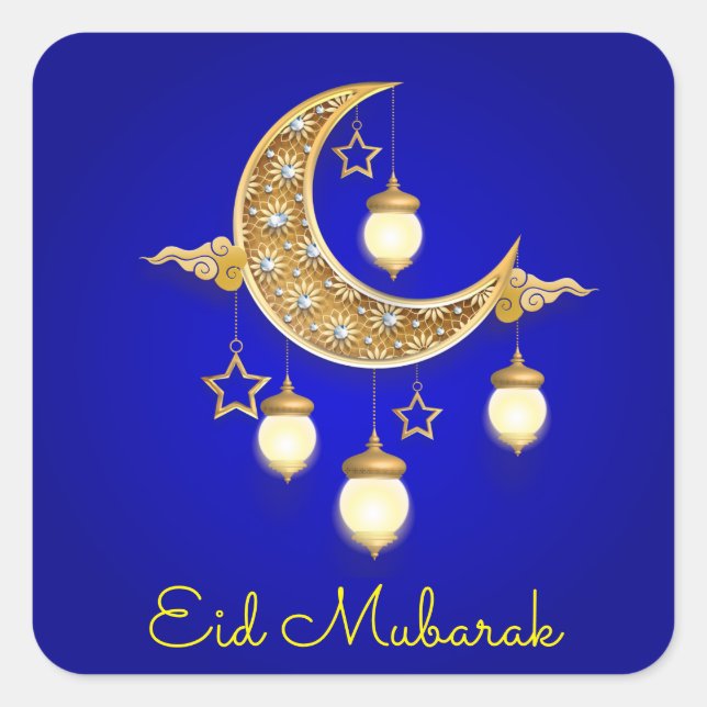 Adesivo Quadrado Blue Ramadan Kareem - Eid Mubarak (Frente)
