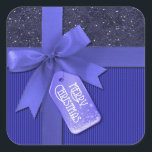 Adesivo Quadrado Blue Ribbon Merry Christmas Stickers<br><div class="desc">*Personalizar adicionando texto.</div>