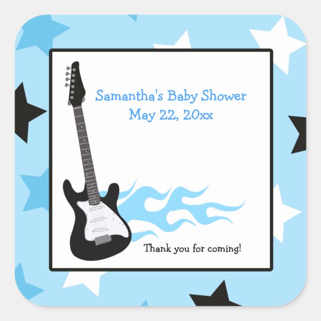 Adesivo Quadrado Blue Rock Star Guitar SQUARE Favor Sticker (Frente)