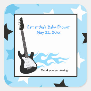 Adesivo Quadrado Blue Rock Star Guitar SQUARE Favor Sticker