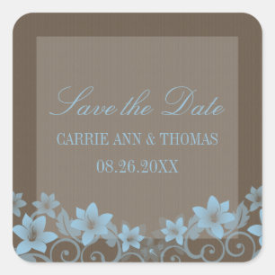 Adesivo Quadrado Blue Rustic Floral Save the Date Stickers