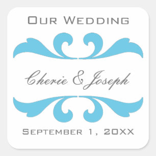 Adesivo Quadrado Blue Save the Date Stickers and Seals (Guardar os 