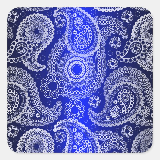 Adesivo Quadrado Blue Shimmer Satin White Lace Paisley Stickers (Frente)