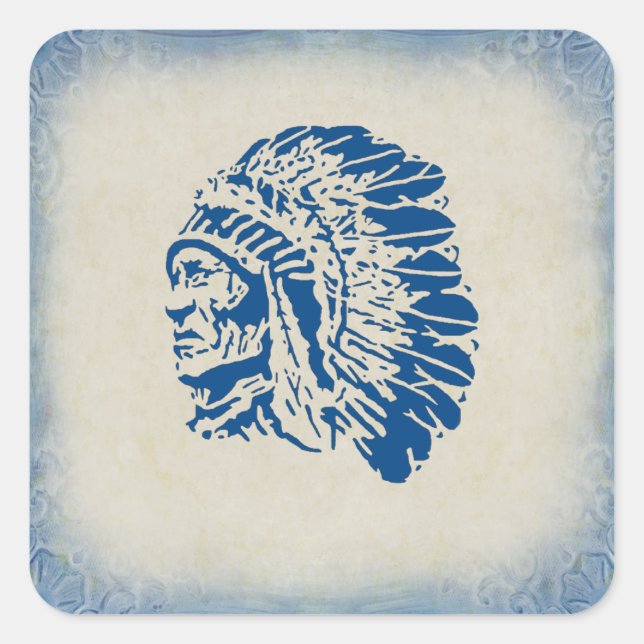 Adesivo Quadrado Blue Silhouette American Indian Sticker (Frente)