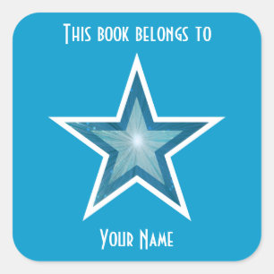 Adesivo Quadrado Blue Star bookplate azul