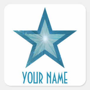 Adesivo Quadrado Blue Star 'Your Name' (Seu nome), branco