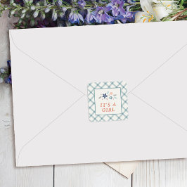 Adesivo Quadrado Blue Sweet Floral Baby Girl Envelope Seal Label