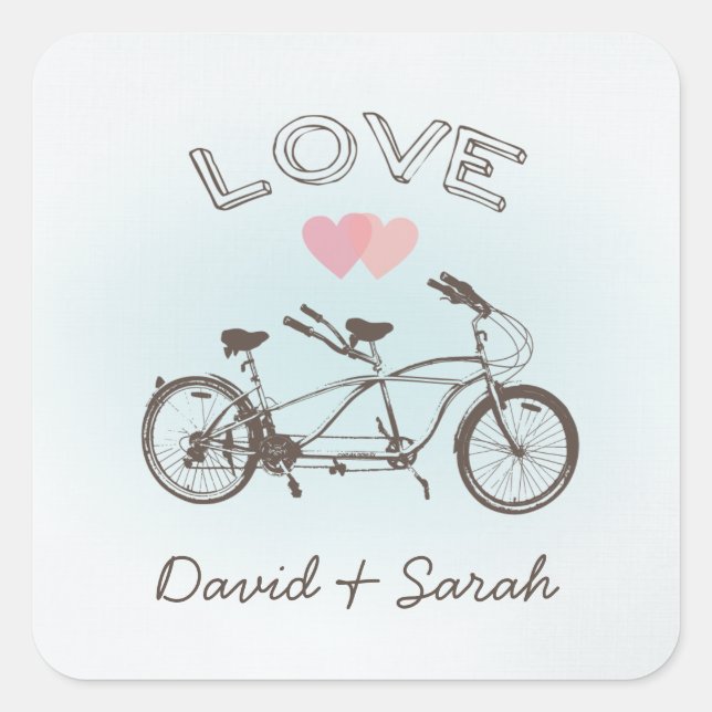 Adesivo Quadrado Blue Tandem Bicycle Love Sticker (Frente)