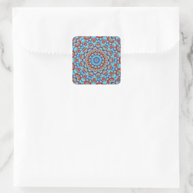 Adesivo Quadrado Blue Teaf Floral Mandala Boho (Bolsa)