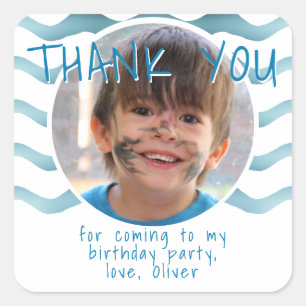 Adesivo Quadrado Blue Wave Obrigado Foto do Aniversário