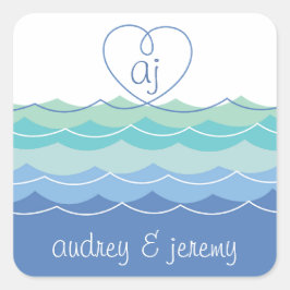 Adesivo Quadrado Blue Waves Loopy Heart Obrigado, Presente Sticker