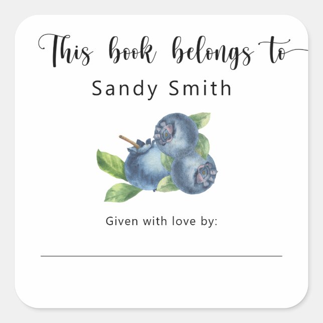 Adesivo Quadrado Blueberry - Este livro pertence a (Frente)