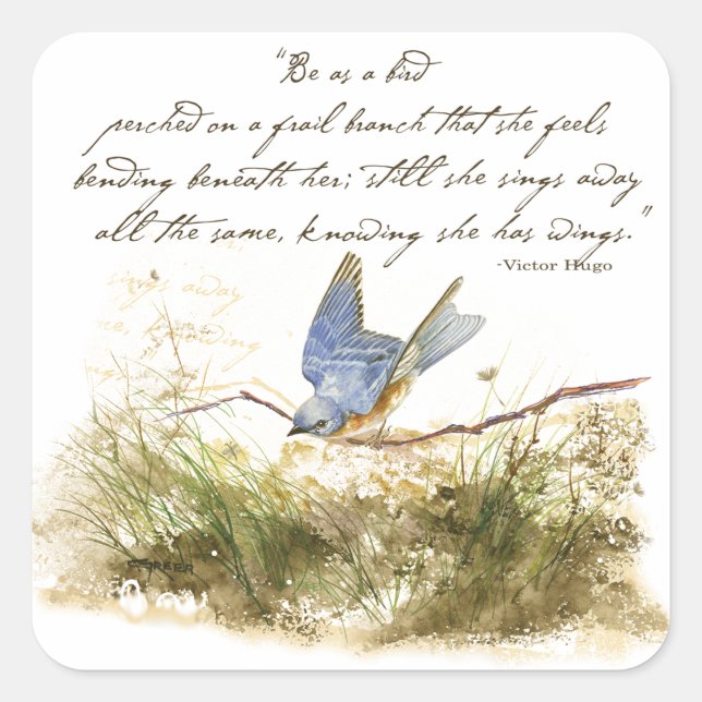 Adesivo Quadrado Bluebird em Fileira Inspiracional Poem Watercolor (Frente)