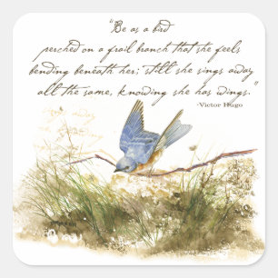 Adesivo Quadrado Bluebird em Fileira Inspiracional Poem Watercolor