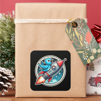 Adesivo Quadrado Bluebird num foguete