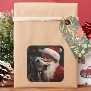Adesivo Quadrado Bluetick Coonhound Com Papai Noel Natal