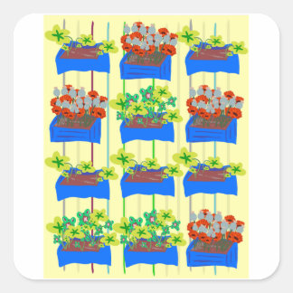 Adesivo Quadrado Blumentöpfe mit Blumen