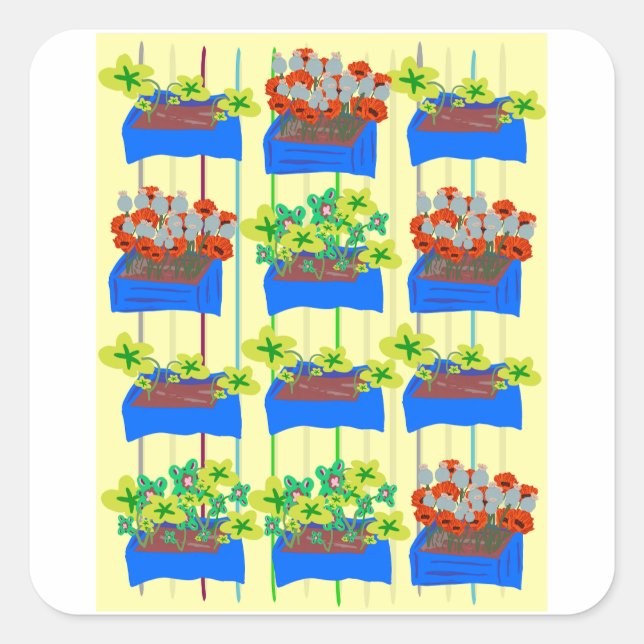 Adesivo Quadrado Blumentöpfe mit Blumen  (Frente)