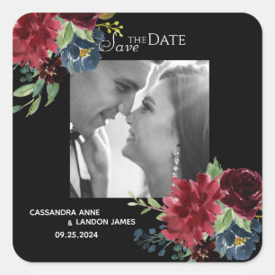 Adesivo Quadrado Blush Burgundy Foto Floral Elegante
