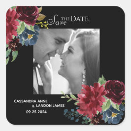 Adesivo Quadrado Blush Burgundy Foto Floral Elegante Aquarela Quadr