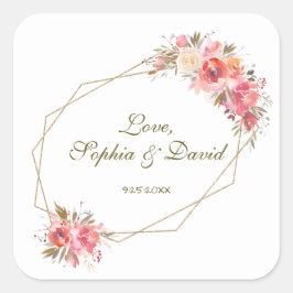 Adesivo Quadrado Blush Floral Dourado Frame Casamento