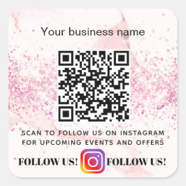 Adesivo Quadrado Blush marble glitter business Código QR Instagram