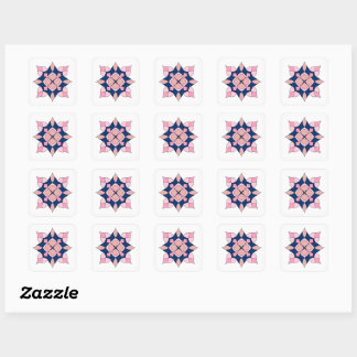Adesivo Quadrado Blush Pink and Navy Geometric Floral Tiles