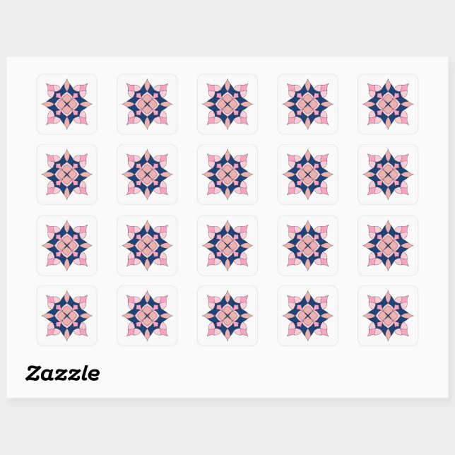 Adesivo Quadrado Blush Pink and Navy Geometric Floral Tiles (Folha)