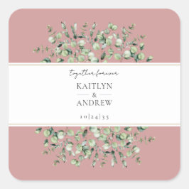 Adesivo Quadrado Blush Pink Eucalyptus Together Forever Wedding 