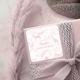 Adesivo Quadrado Blush Pink Safari Jungle Animals Baby Shower