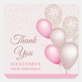Adesivo Quadrado Blush Rosa Bege Balões Aniversário Obrigado
